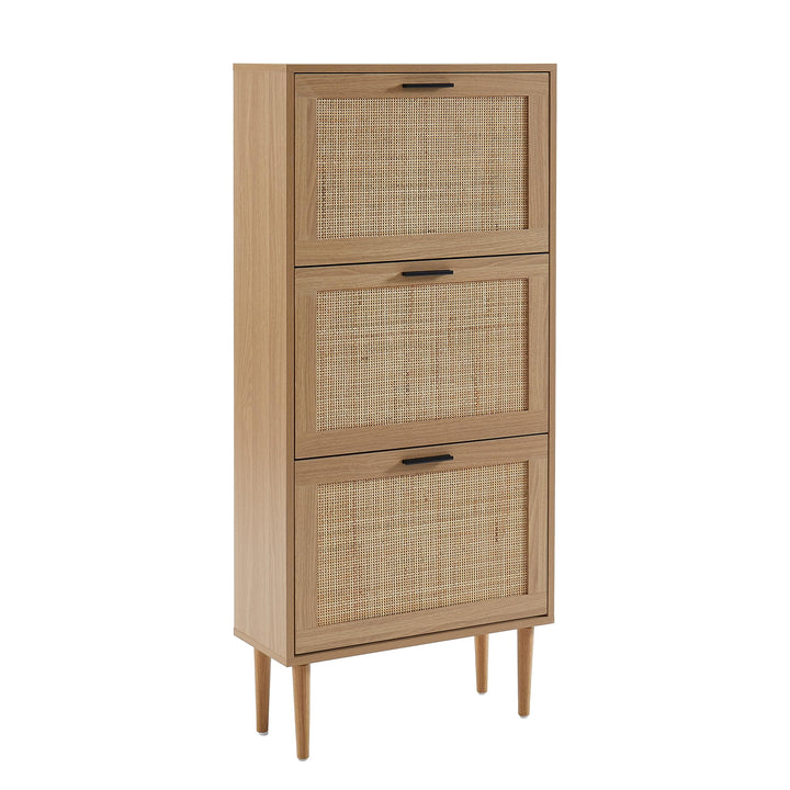 BAÏTA - Schuhschrank Amana, Eichenoptik und Rattangeflecht, 60 cm