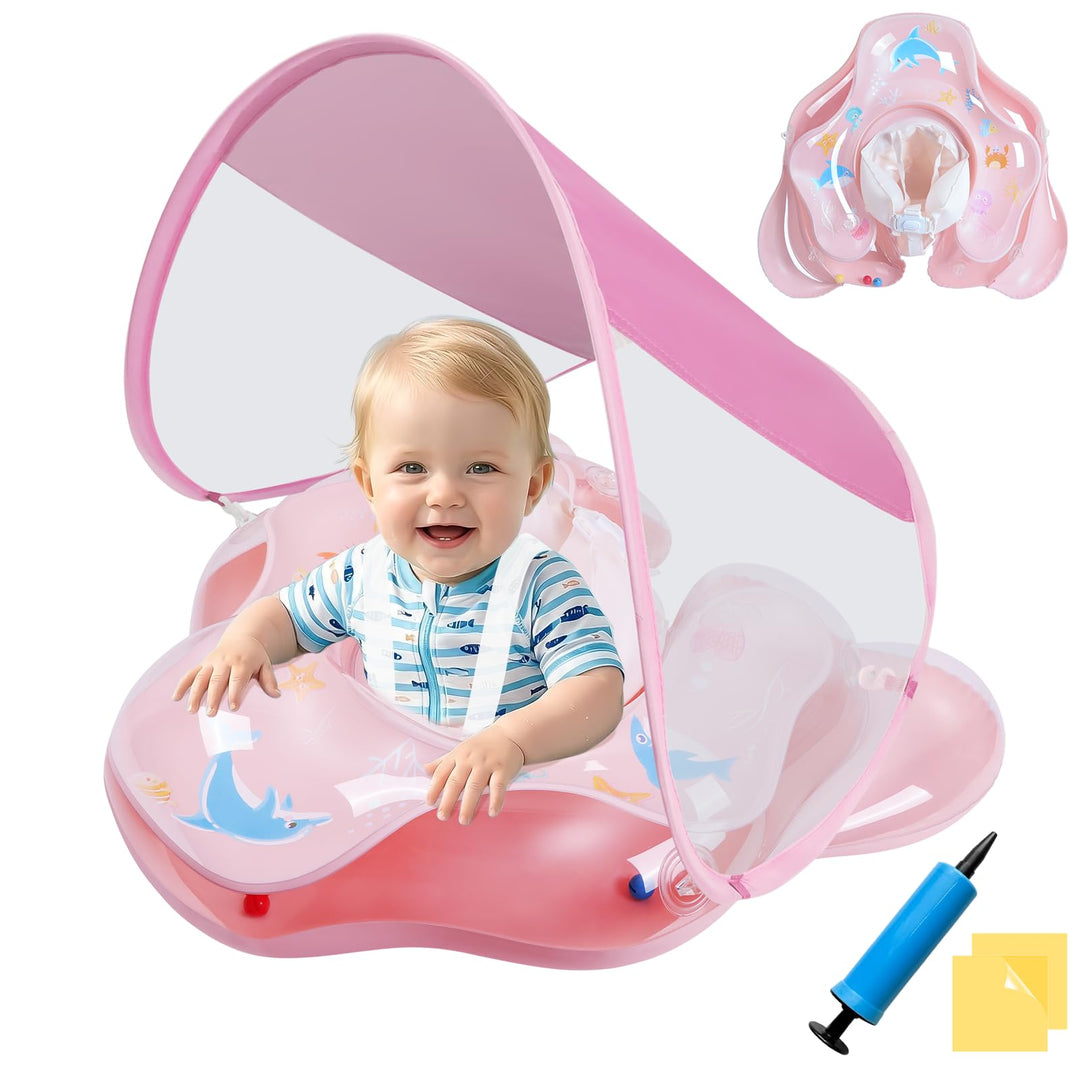 Schwimmring Baby mit Sonnendach und Dual Airbag Ninonly Aufblasbare Baby Schwimmring Schwimmhilfe mi