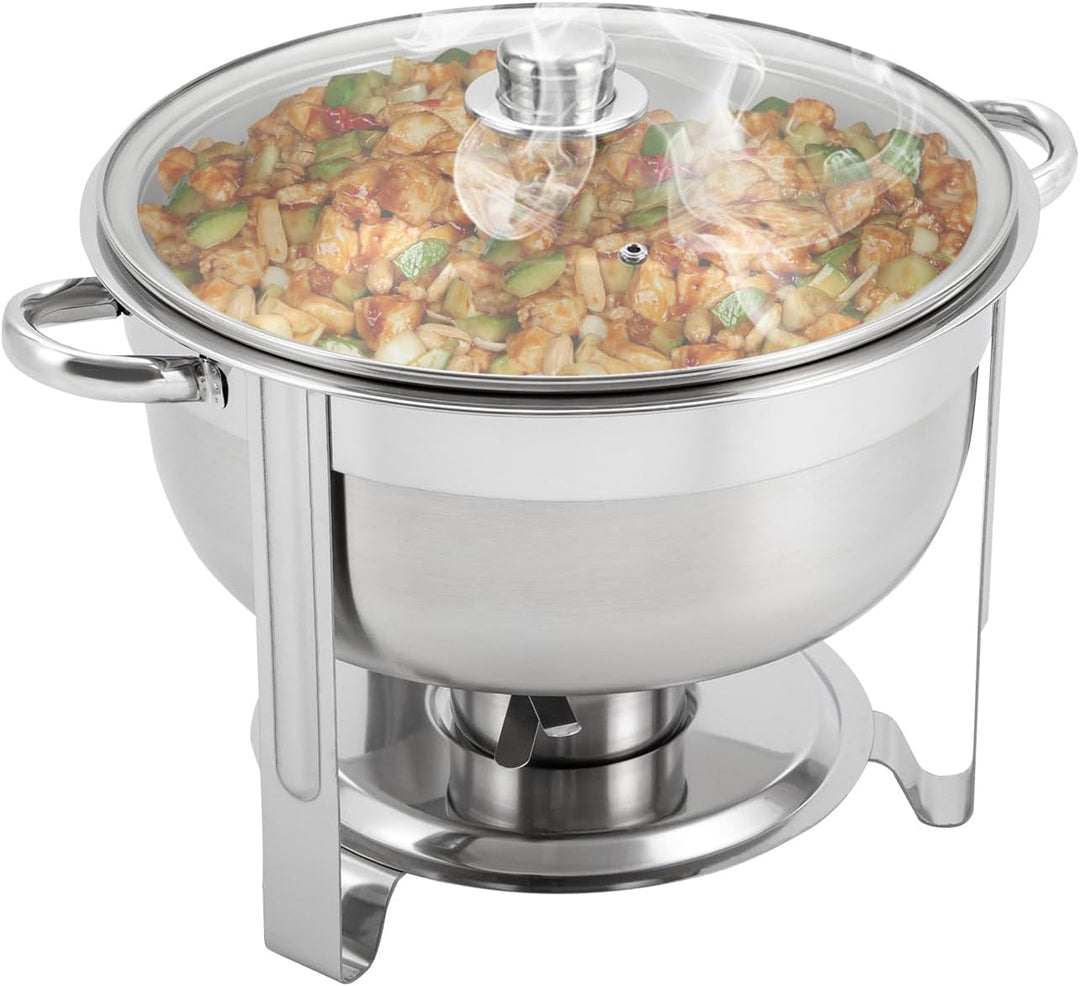 Runder Chafing Dish 8,5 Liter, Edelstahl Speisenwärmer mit Glasdeckel Wärmebehälter Double Pot Behäl