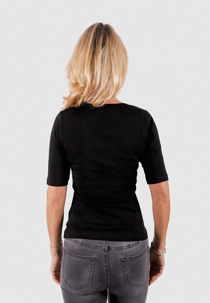 10102 Damen Basic Rundhals (Round-Neck) Halbarm Kurzarm T-Shirt/Jersey Tshirt Oberteile, Basics und