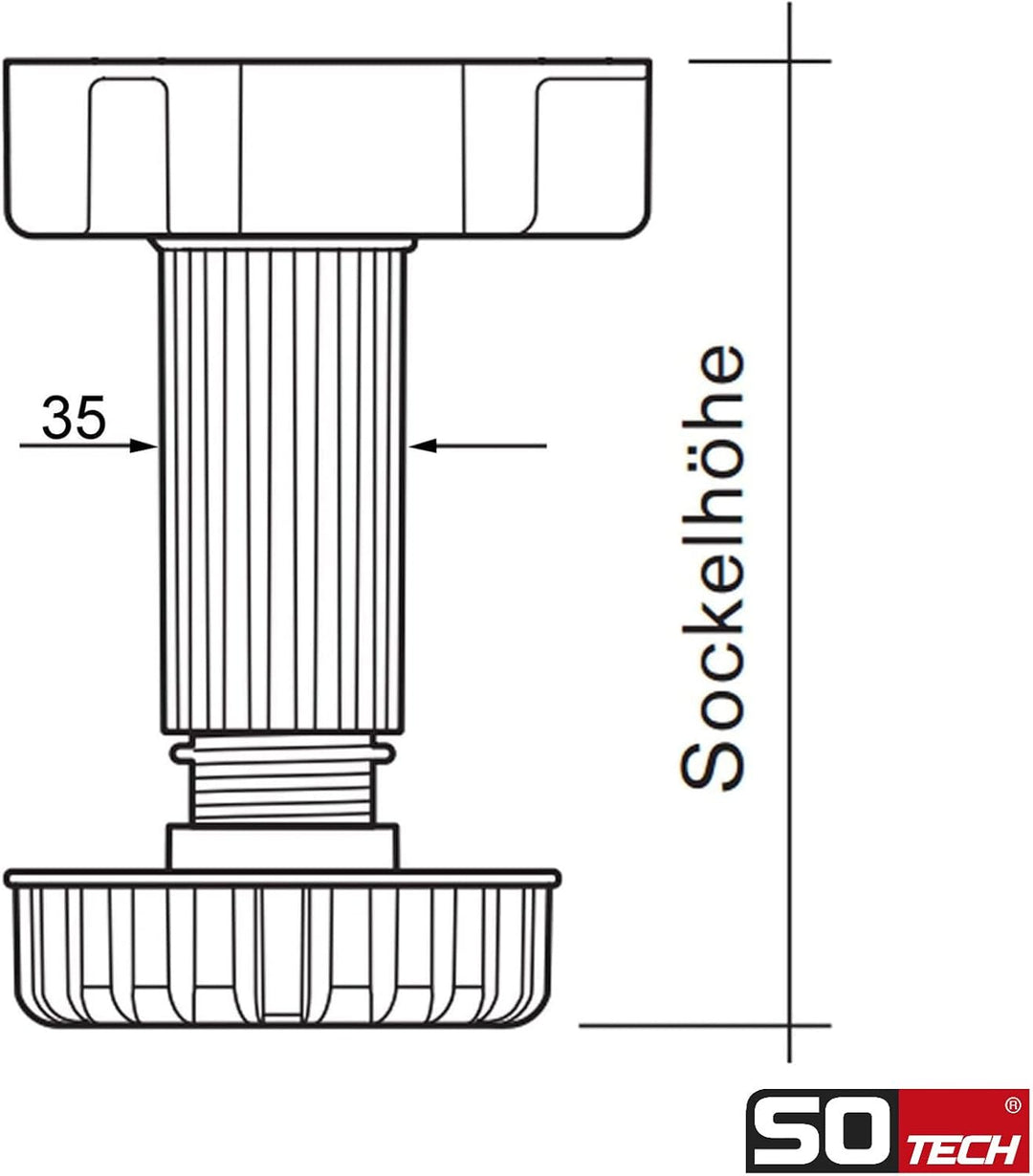 SOTECH 8er Set 100 mm Möbelfuss Sockelfuss verstellbar, 8er Set