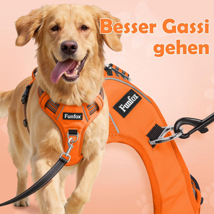 Funfox Hundegeschirr Mittelgrosse Hunde [M] - Verstellbares Anti-Zug Brustgeschirr mit Griff &amp; Refle