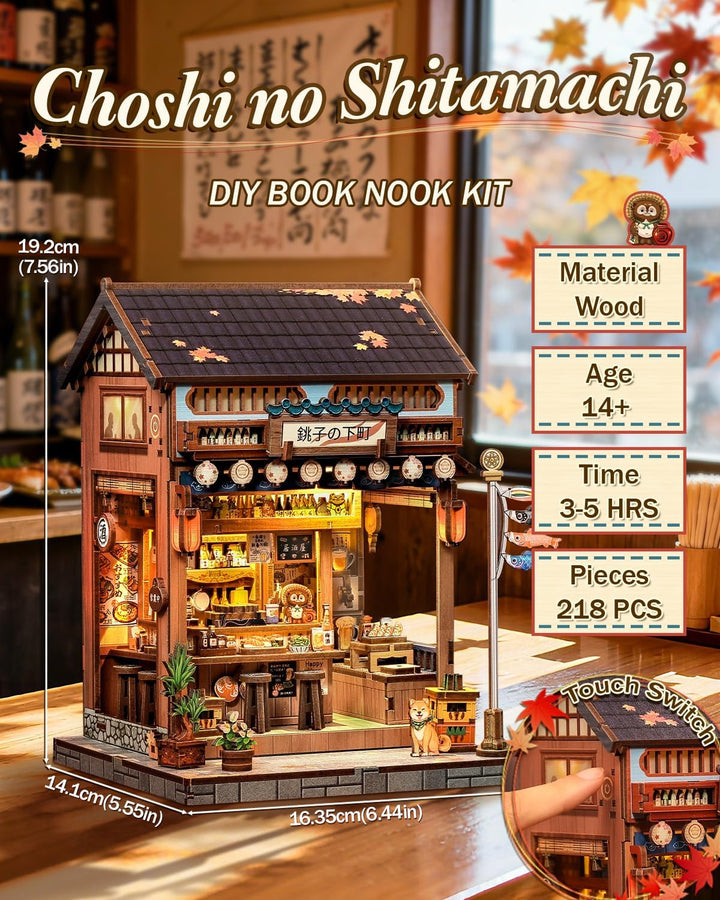 Book Nook Kit - Miniatur Puppenhaus mit LED-Beleuchtung: 3D Holz-Puzzle Buchstütze, Retro-stilvolle