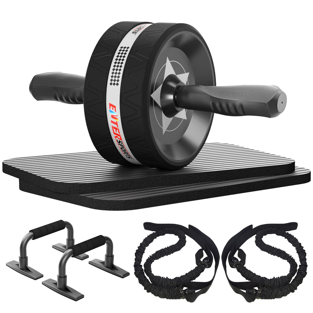 EnterSports Bauchroller, 6-in-1 Bauchtrainer mit Fitnessband, Liegestütze, Kniematte, Fitness Geräte