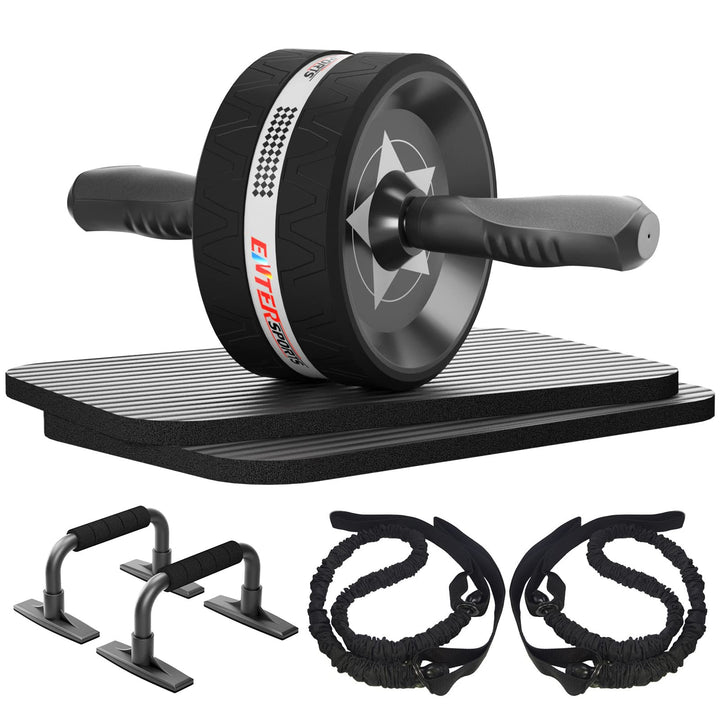 EnterSports Bauchroller, 6-in-1 Bauchtrainer mit Fitnessband, Liegestütze, Kniematte, Fitness Geräte