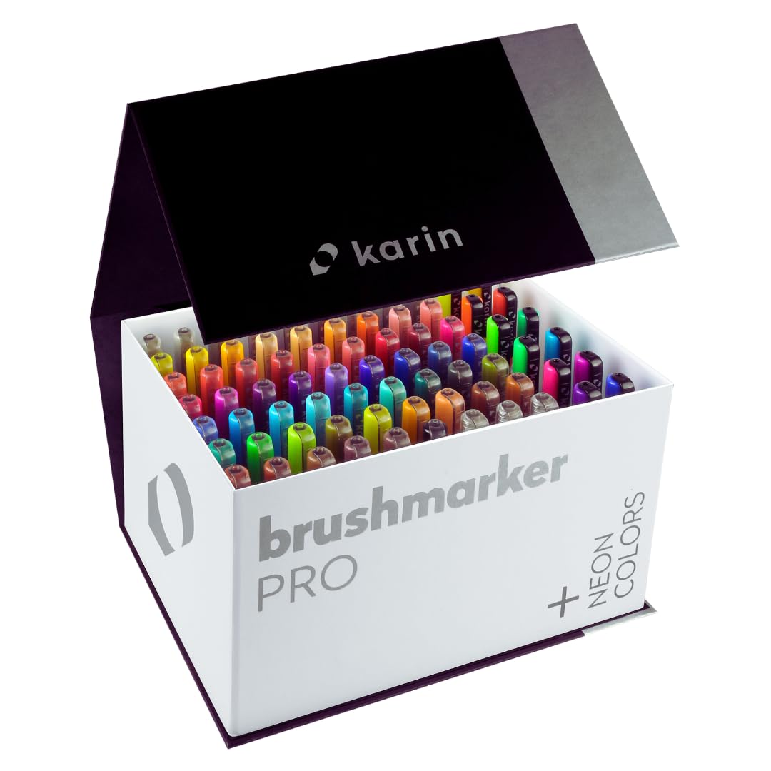KARIN Mega Box PLUS - 72 Farben + 3 Blender, Brushmarker PRO - Brushpens auf Wasserbasis geeignet zu