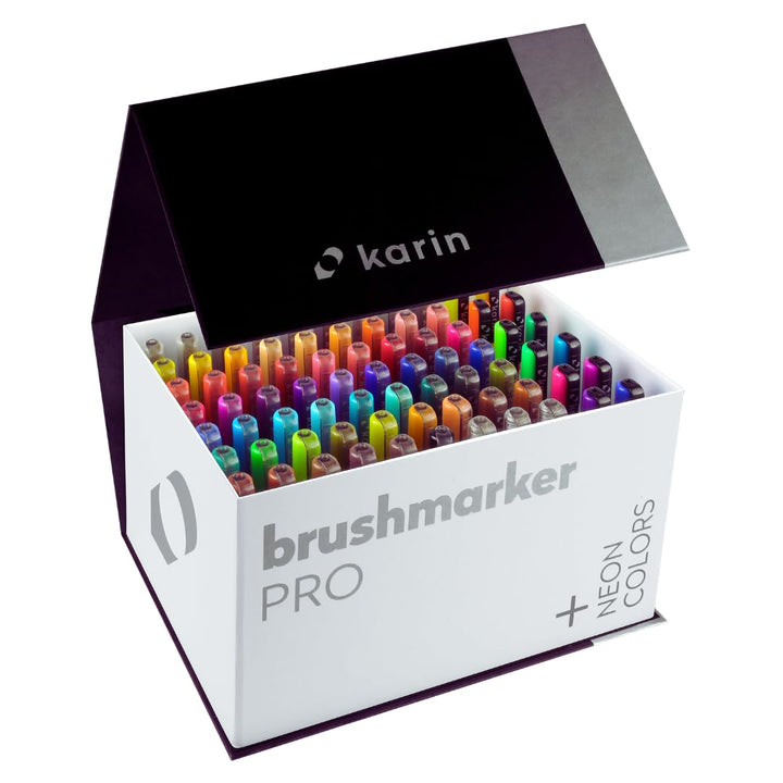 KARIN Mega Box PLUS - 72 Farben + 3 Blender, Brushmarker PRO - Brushpens auf Wasserbasis geeignet zu