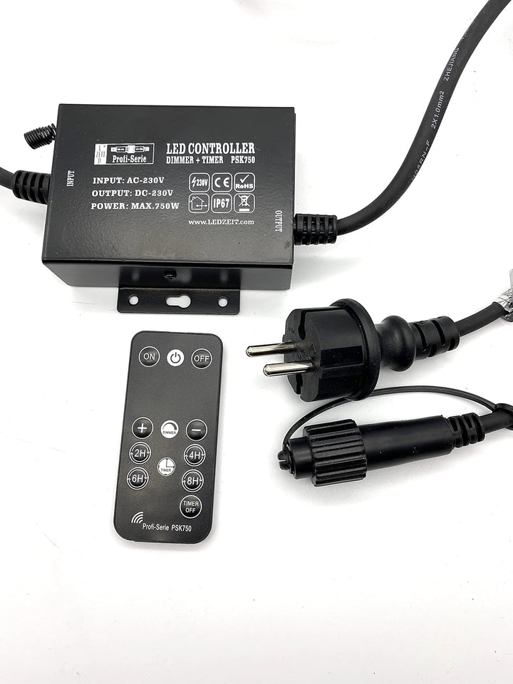 LEDZEIT - Profi Serie - LED Controller mit Netzstecker, Stufenloser Dimmer, Timer, mit Fernbedienung