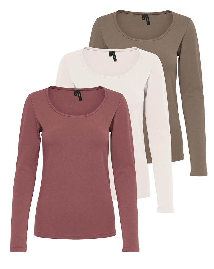 VERO MODA Damen Vmmaxi My Ls Soft Uneck Ga Noos Langarmshirts L 1x Walnut, 1x Rose Brown, 1x Marshma