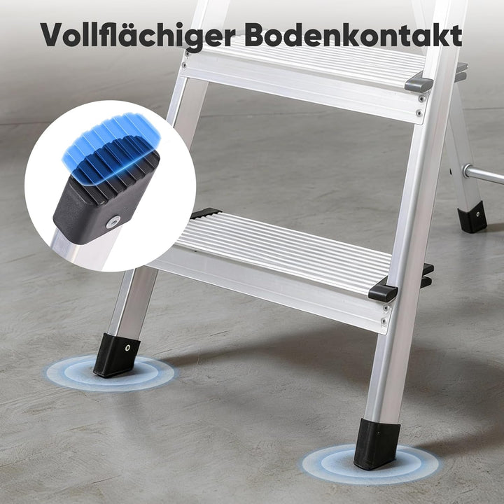 Sekey Klappbare Aluminium Trittleiter 5 Stufen (160 cm), Stabil & rutschfest, mit Werkzeugablage, bi