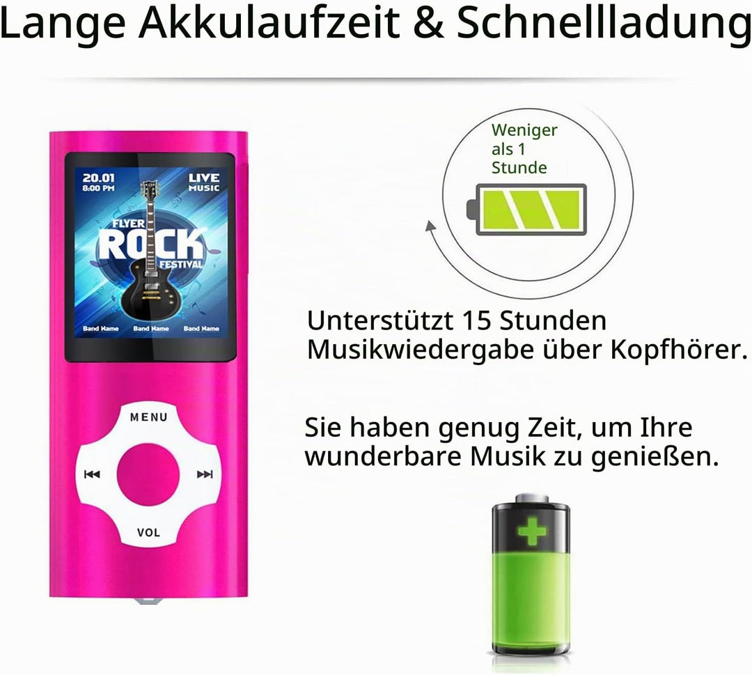 MP3 Player mit 32GB MicroSD Speicherkarte, Tabmart MP4 Musik Player Unterstützung Audio Player Media