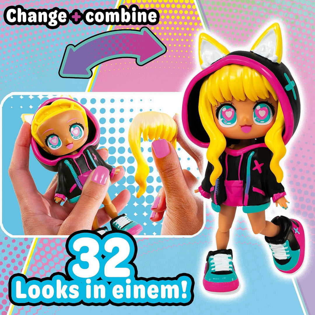 BANDAI - Animakii Lollipop und Bubblegum - Set Personalisierbare Puppen - 1 Puppe, 4 Gesichter, 2 Fr