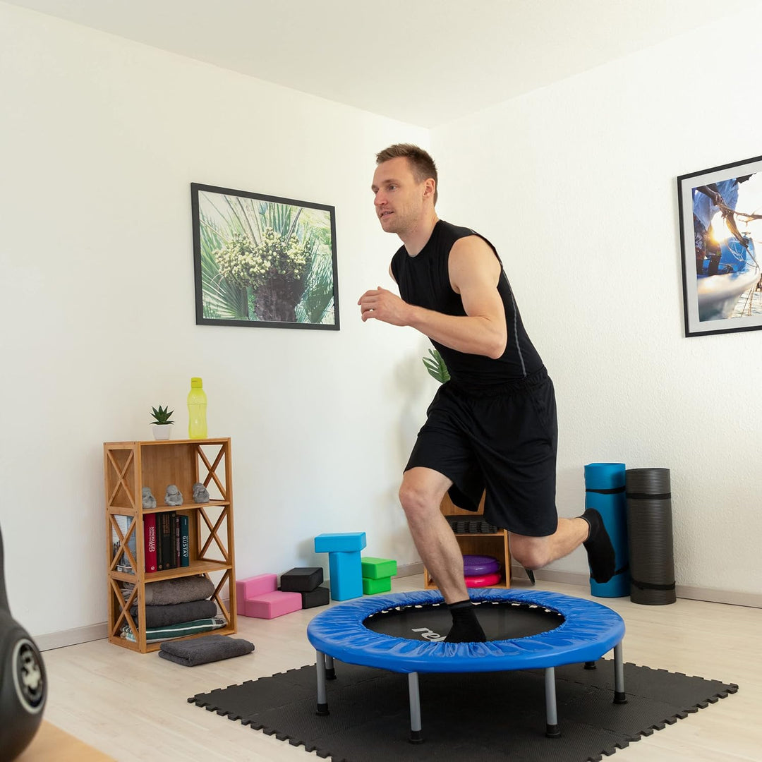 Relaxdays Trampolin faltbar, Indoor, Fitness H x B x T: 22 x 95 x 95 cm, Maximalbelastung 100 kg, bl