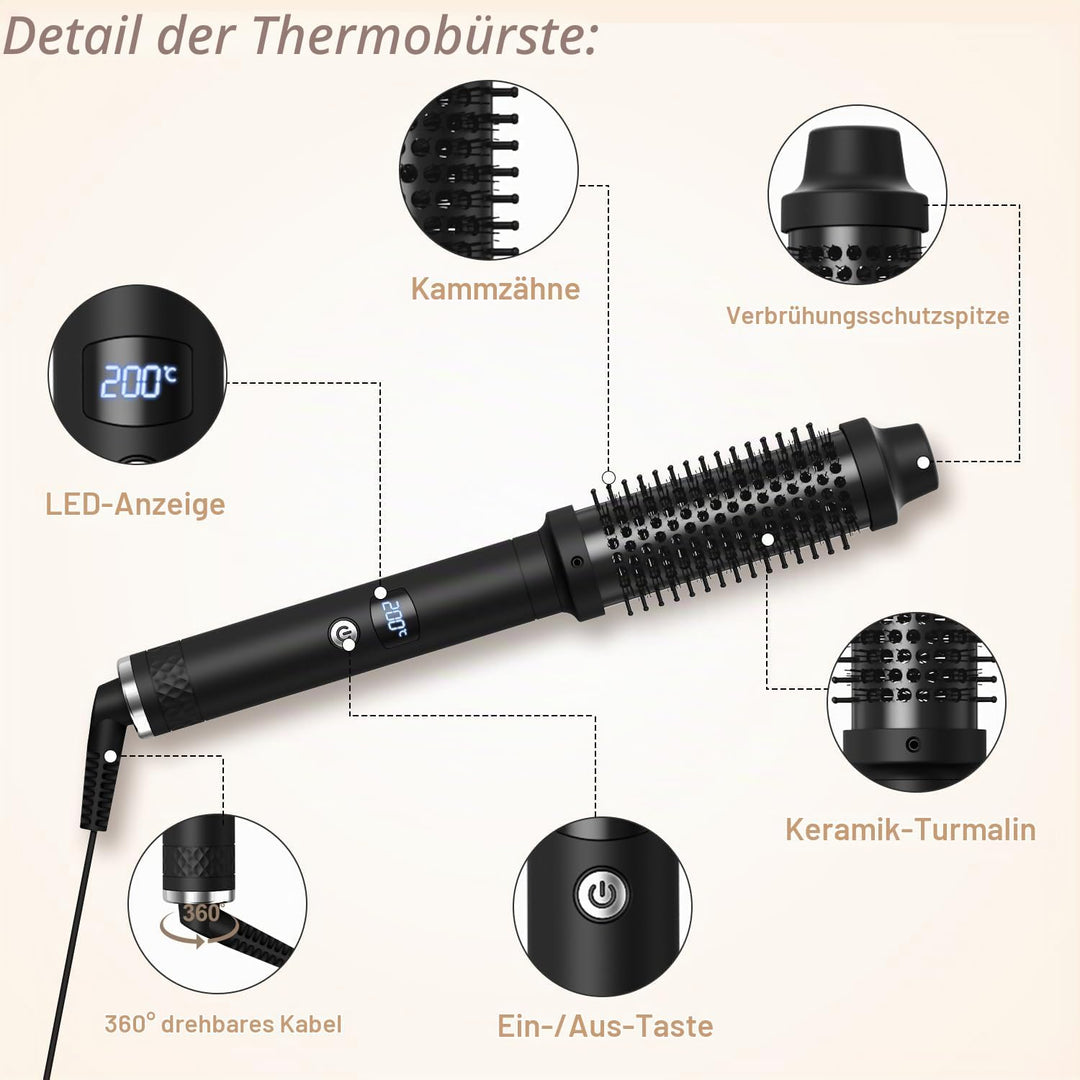 Thermal Brush 38mm, Wärmebürste mit 120–200°C LCD-Display, Lockenbürste Haarstyler Rundbürste, Verwe