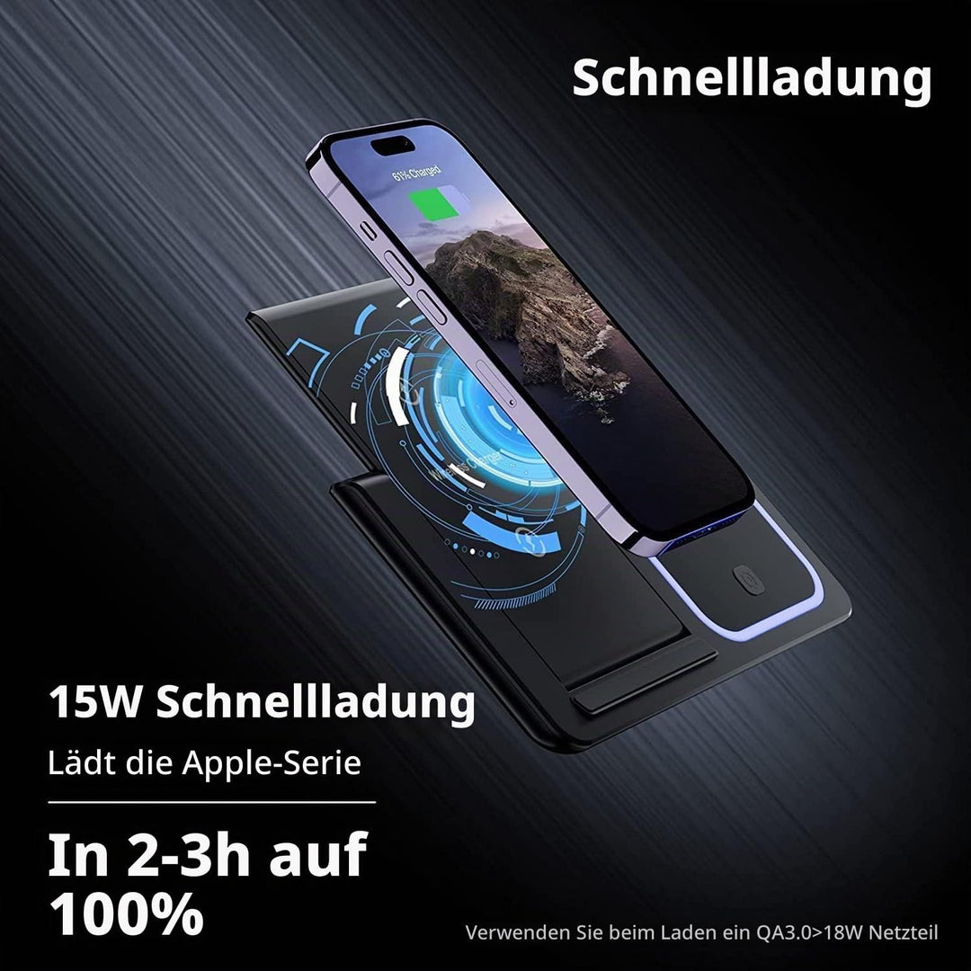 Kabelloses Ladegerät,Wireless Charger,3 in 1 Kabellose Ladestation, Schneller Kabelloser Ladeständer