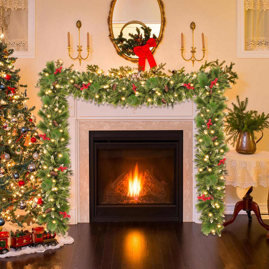 Weihnachtsgirlande, 2,7 m, Weihnachtsgirlande mit Lichtern, künstliche Weihnachtsbaumgirlande, Weihn