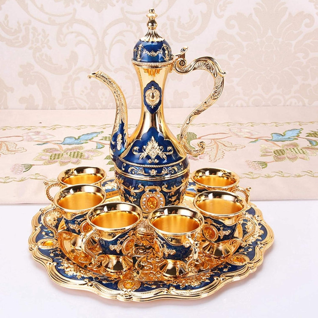 Türkische Kaffeekanne Set, Vintage Türkische Kaffeetasse Set Metall Tee Tasse Kaffeekanne mit 6 Kaff