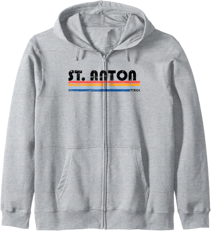 St. Anton Arlberg Tirol Vintage Streifen Kapuzenjacke