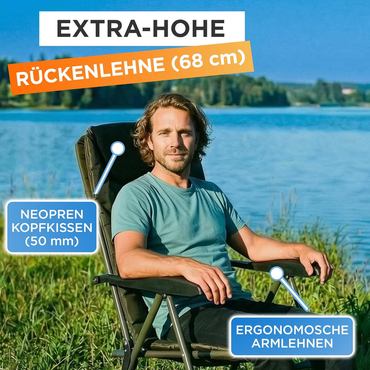 Q-Tac Angelstuhl 150 kg [Stabil, bequem &amp; belastbar] Karpfenstuhl klappbar mit verstellbarer Rückenl