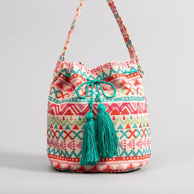 CORIOS Ethnischer Stil Handtasche Damen Canvas Schultertasche Böhmische Tote Beutel Quasten Henkelta