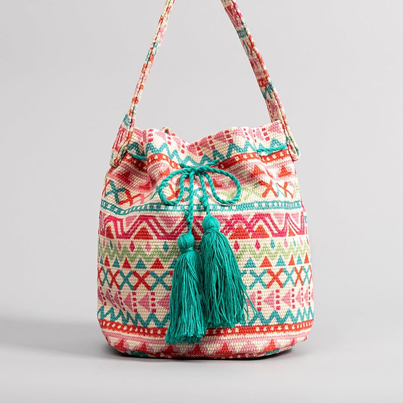 CORIOS Ethnischer Stil Handtasche Damen Canvas Schultertasche Böhmische Tote Beutel Quasten Henkelta