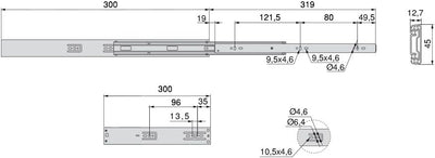 Emuca 3051005 Set Schubladenführungen, Vollauszug mit Rollen gedämpftes Scharnier 45mm x 300mm, Lot