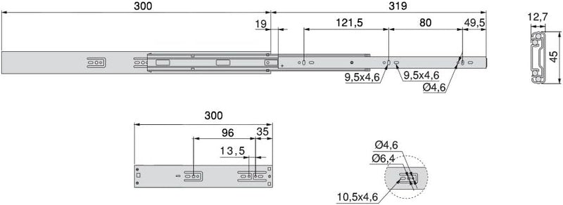 Emuca 3051005 Set Schubladenführungen, Vollauszug mit Rollen gedämpftes Scharnier 45mm x 300mm, Lot