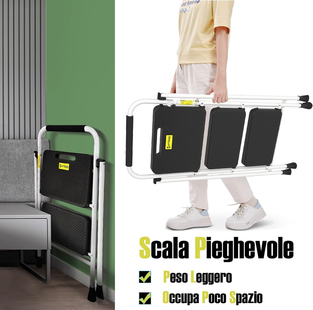 HYTAMA Klapphocker mit breitem, rutschfestem Pedal, robuste Stahlleiter, bequemer Griff, leicht, tra