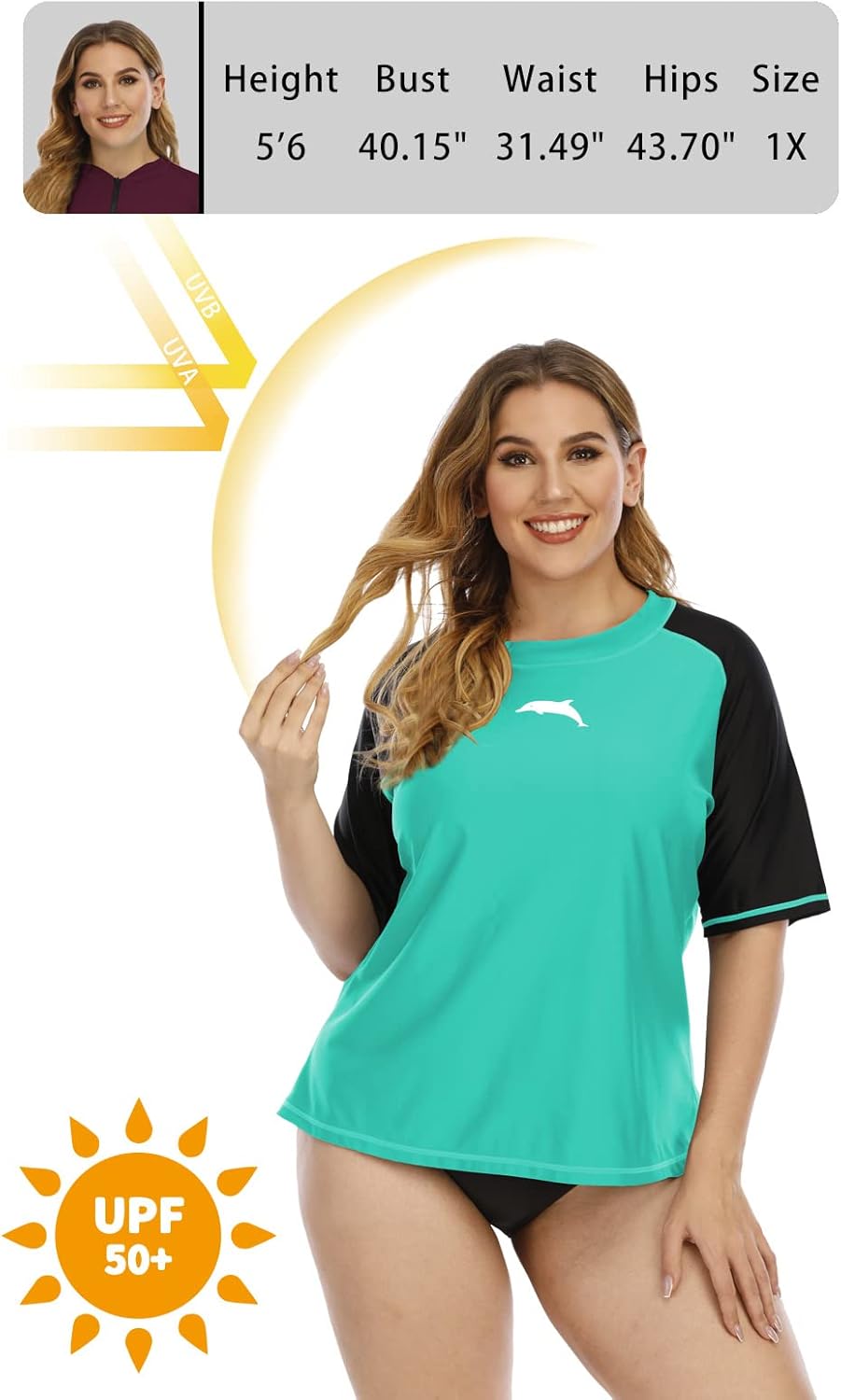Halcurt UV Shirt Damen Übergrösse Rash Guard Kurzarm UPF 50+ Badeshirt UV Schutz Schwimmshirt Schnel