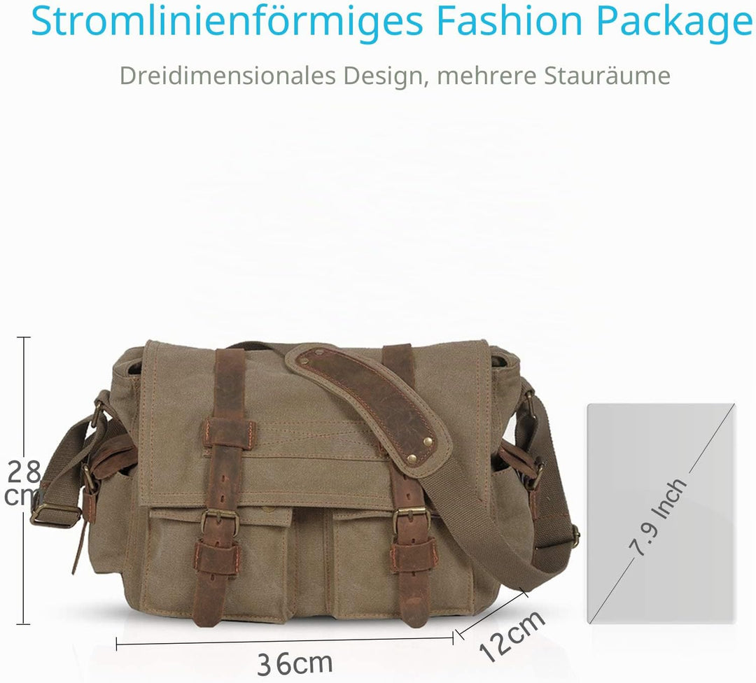 FANDARE Unisex Umhängetasche Schultertasche Segeltuch Laptoprucksäcke für 14 Zoll Laptop Kuriertasch