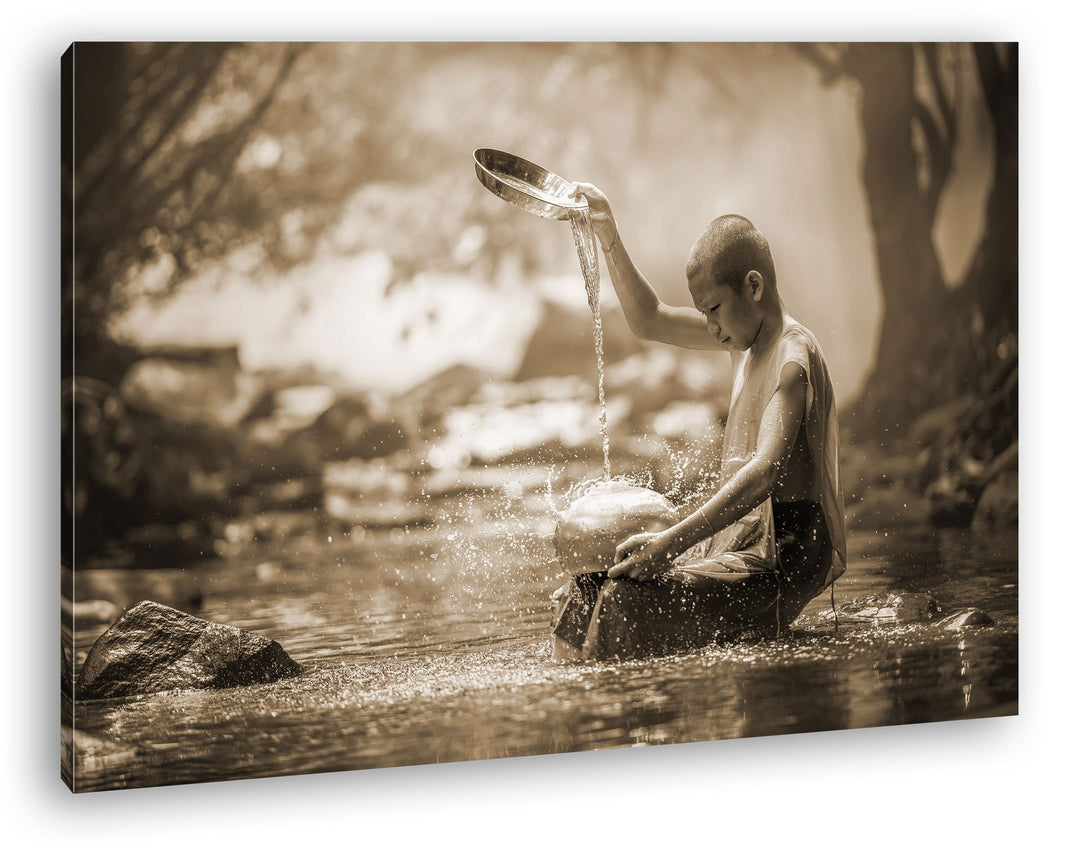 deyoli Buddhistischer Mönch Format: 80x60 Effekt: Sepia als Leinwandbild, Motiv fertig gerahmt auf E