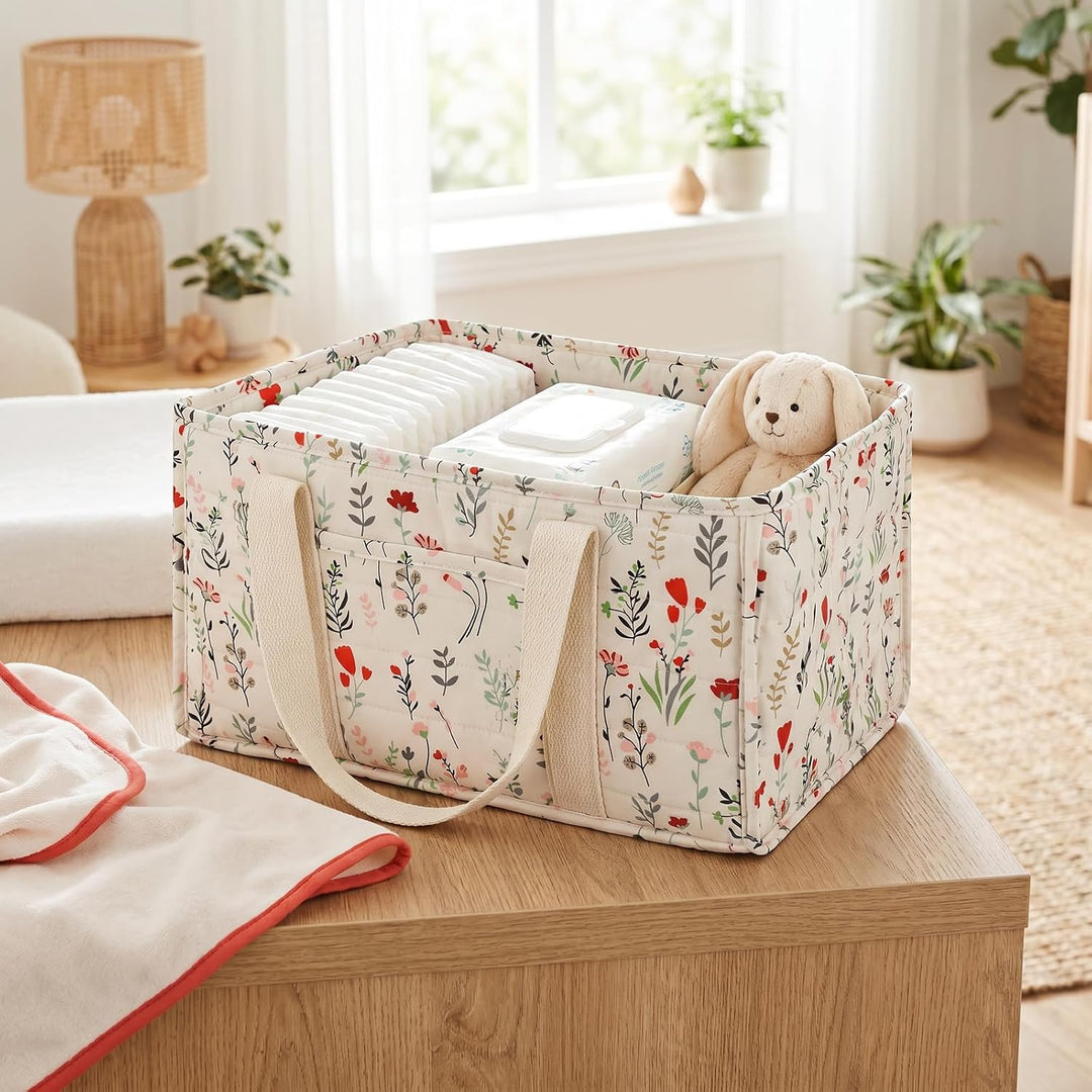 Wickeltisch Organizer Wickelkorb, Blatt Design, Formstabiler Diaper Bag mit 2 Trennwänden und Verstä