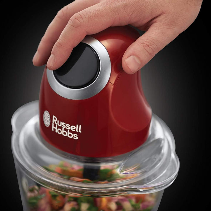 Russell Hobbs Zerkleinerer elektrisch Mini [Glasbehälter inkl. Aufbewahrungsdeckel] Desire Rot (500m