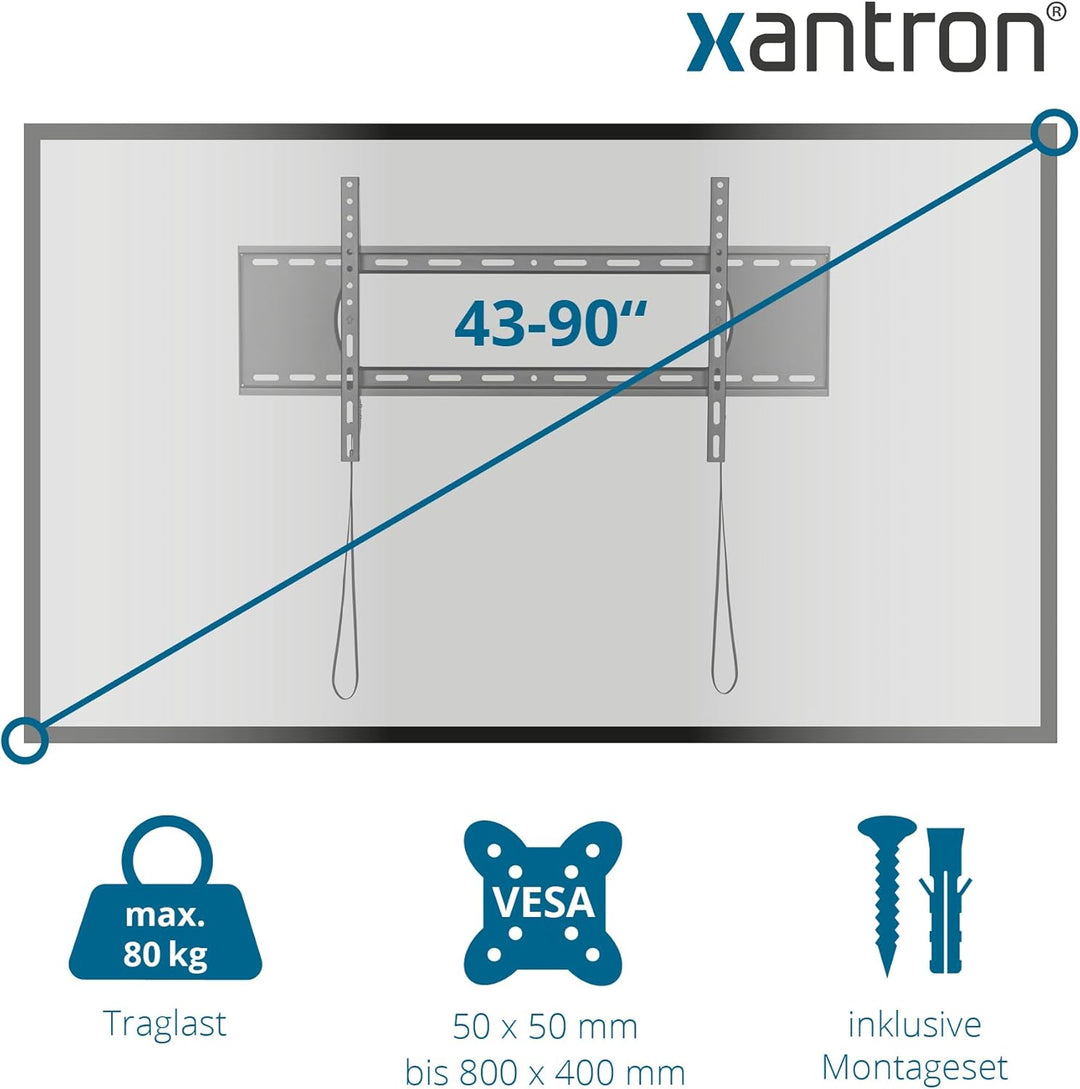 Xantron® HD-LP800 Feste Wandhalterung Fernseher 43-90 Zoll/VESA 50x50 bis 800x400 / TV Halterung Wan