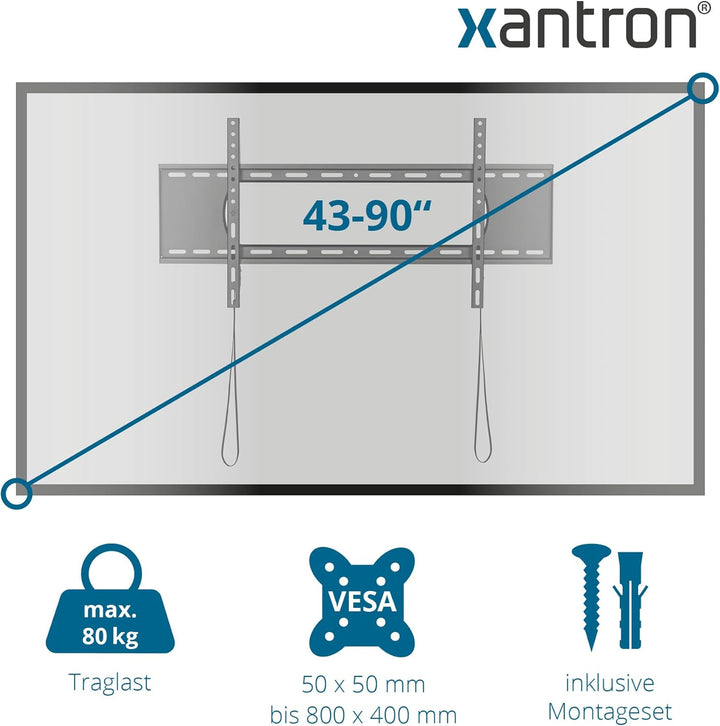 Xantron® HD-LP800 Feste Wandhalterung Fernseher 43-90 Zoll/VESA 50x50 bis 800x400 / TV Halterung Wan