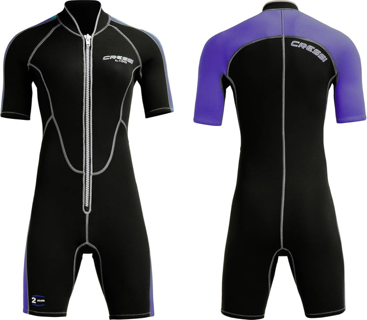 Cressi Lido Man - Shorty Neopren High Stretch 2 mm Neoprenanzug für Herren Schwarz/Violett XL, Schwa