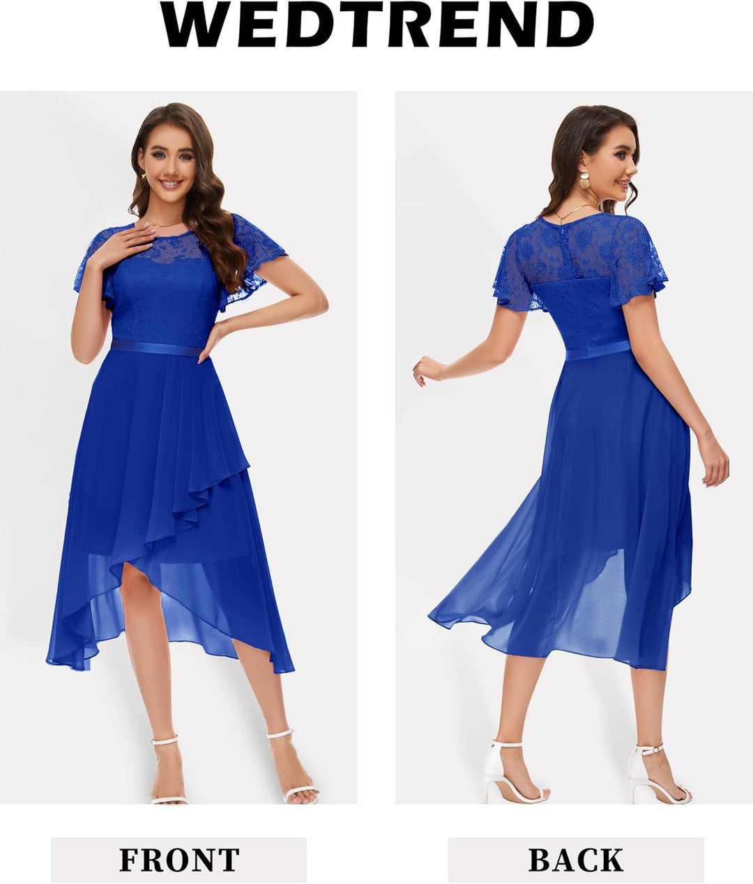 Wedtrend Abendkleid Damen Elegant Cocktailkleid High Low Ballkleider mit Spitzen A Linie für Hochzei