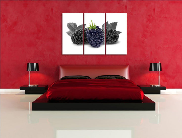Grosse Brombeeren schwarz/weiss 3-Teiler Leinwandbild 120x80 Bild auf Leinwand, XXL riesige Bilder f