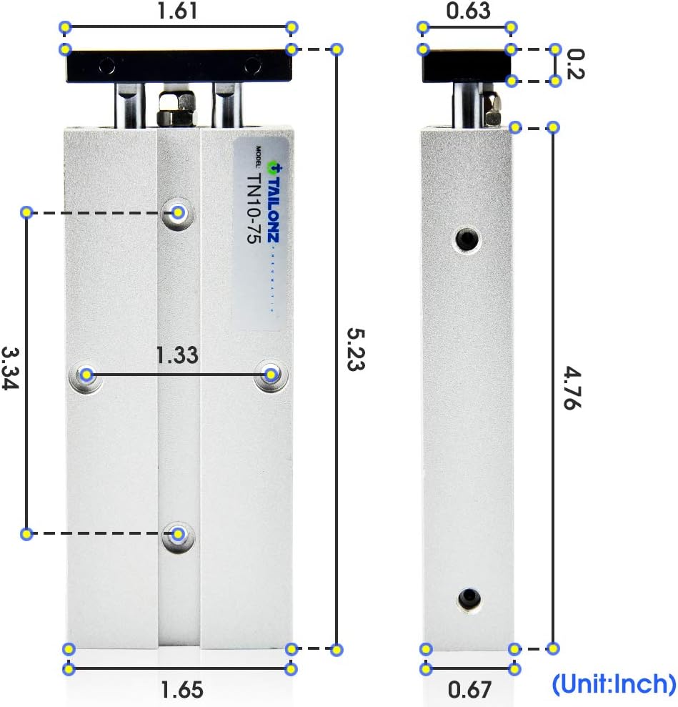 TAILONZ PNEUMATIC 10mm Bohrung 75mm Hub Doppelstange Doppeltwirkend Aluminium Pneumatik-Druckluft-Zy