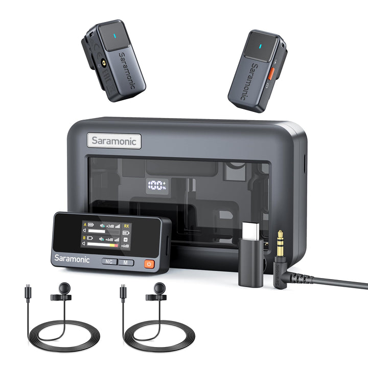 Saramonic Air-02 Kabellos Mikrofon für iPhone Android, Dual Lavalier Mic, 300M, 48kHz/24-Bit, Mini M