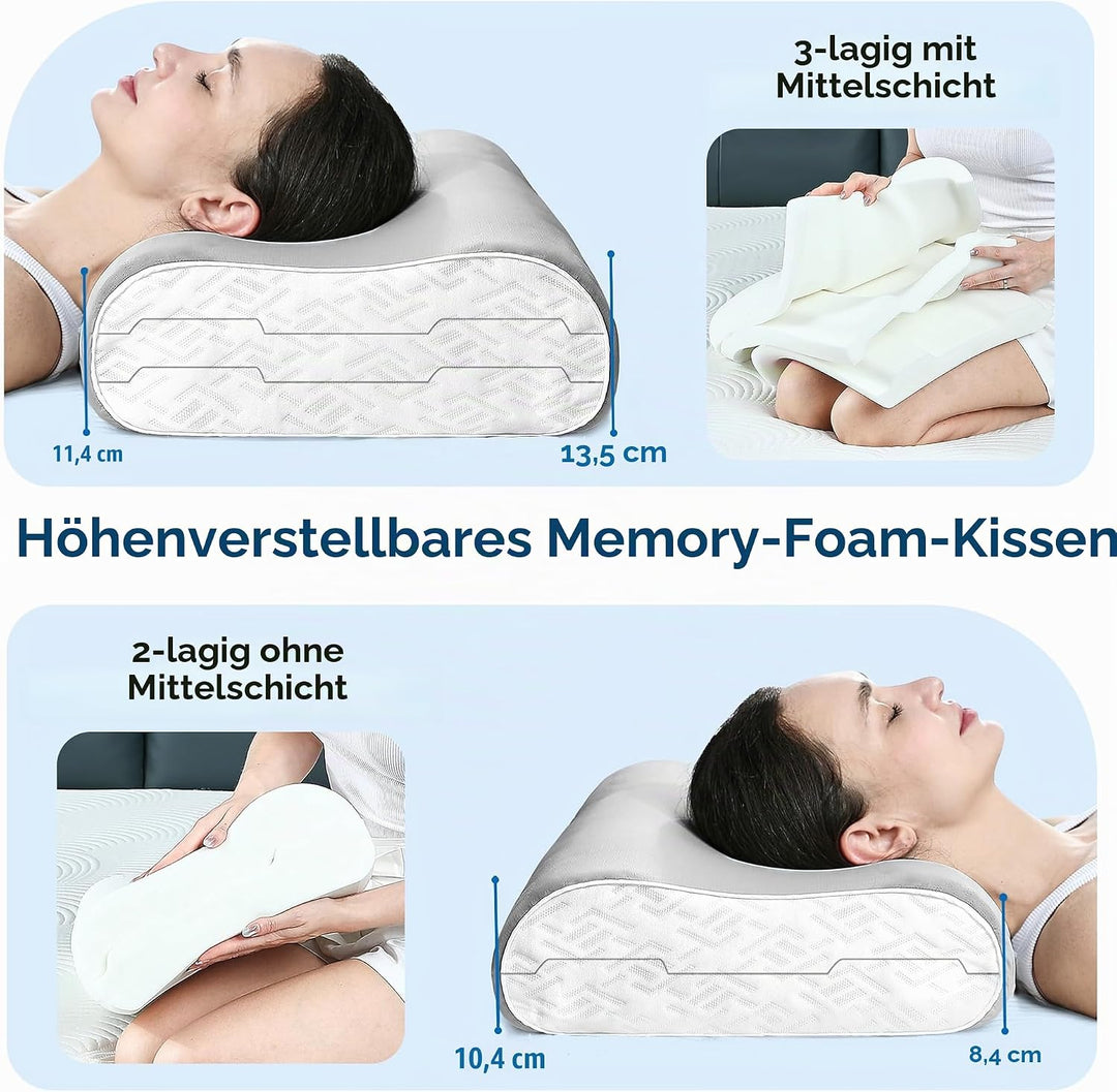 Elviros Memory Foam Kissen, Verstellbares Ergonomisches Kopfkissen gegen Nackenschmerzen, Nackenstüt