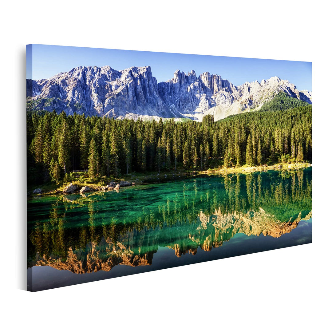 islandburner Bild auf Leinwand Karerlake In Den Dolomiten In Italien Bilder Wandbilder Poster Leinwa