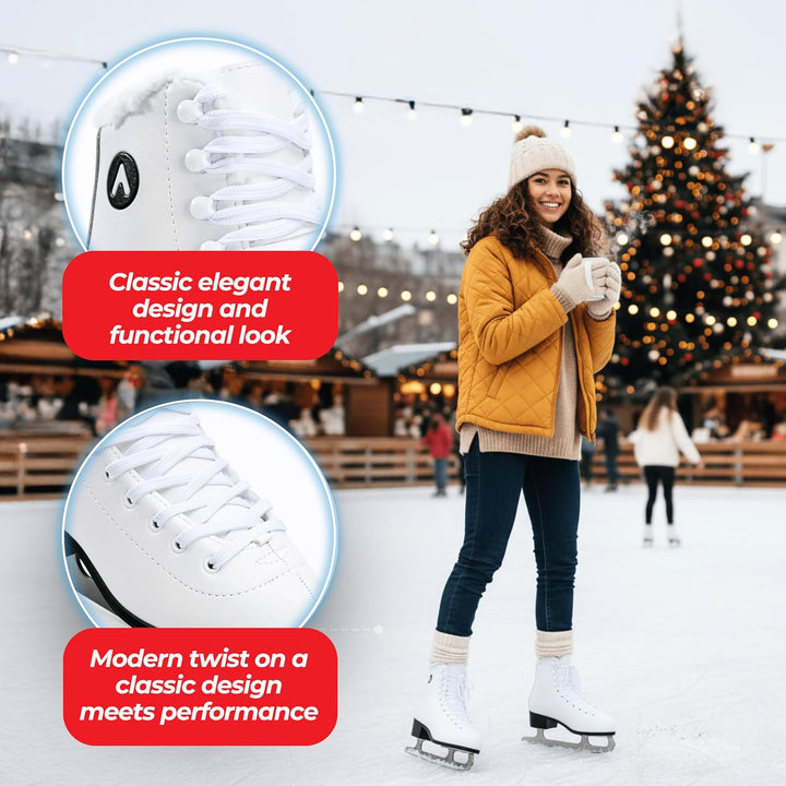 ATTABO Eislaufschuhe Damen Schlittschuhe Weiss 36-41, Schnürung, klassisches Design, Wärme und Komfo