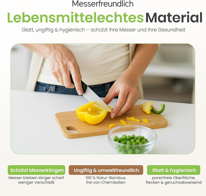 Schneidebrett Bambus 30x20 cm – Stabiles Holzbrett zum Schneiden & Servieren – Aus Naturholz mit Gri
