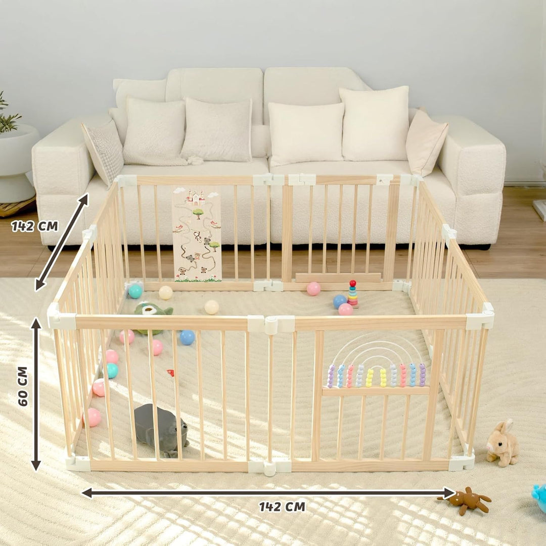 Baby Laufstall,Sicherer＆Stabiler Grosses Faltbares Babys Laufgitter, Holz Laufstall, nachhaltiger La