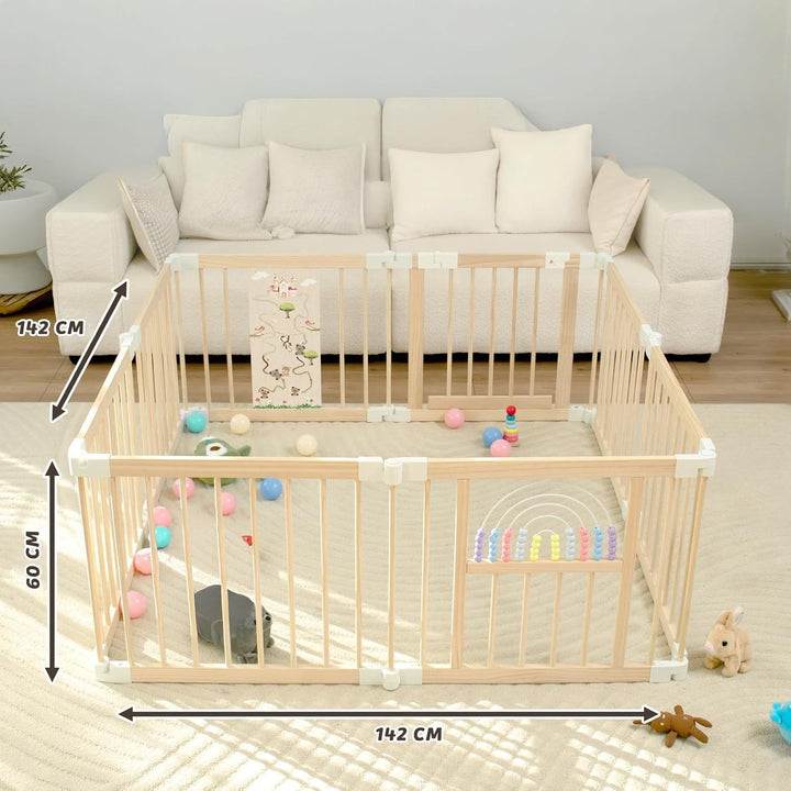 Baby Laufstall,Sicherer＆Stabiler Grosses Faltbares Babys Laufgitter, Holz Laufstall, nachhaltiger La
