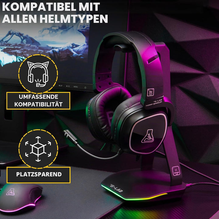 The G-Lab – K-Stand Hydrogen – Gaming Kopfhörer Ständer – RGB mit 7 Farben, EIN/Aus-Schalter, 2X USB