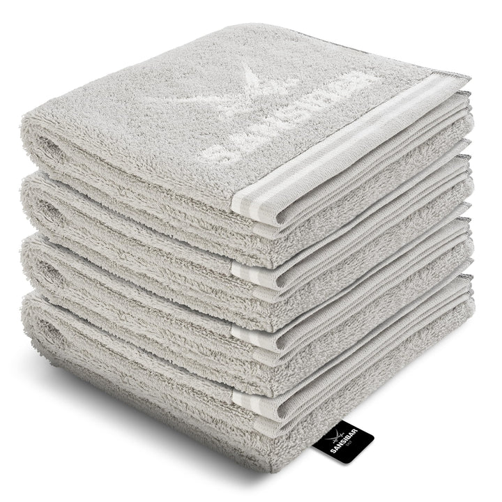Sansibar Handtuch 4er Set 50x100 cm 100% Baumwolle Doubleface Frottiertuch gestreifte Borde Zweifarb