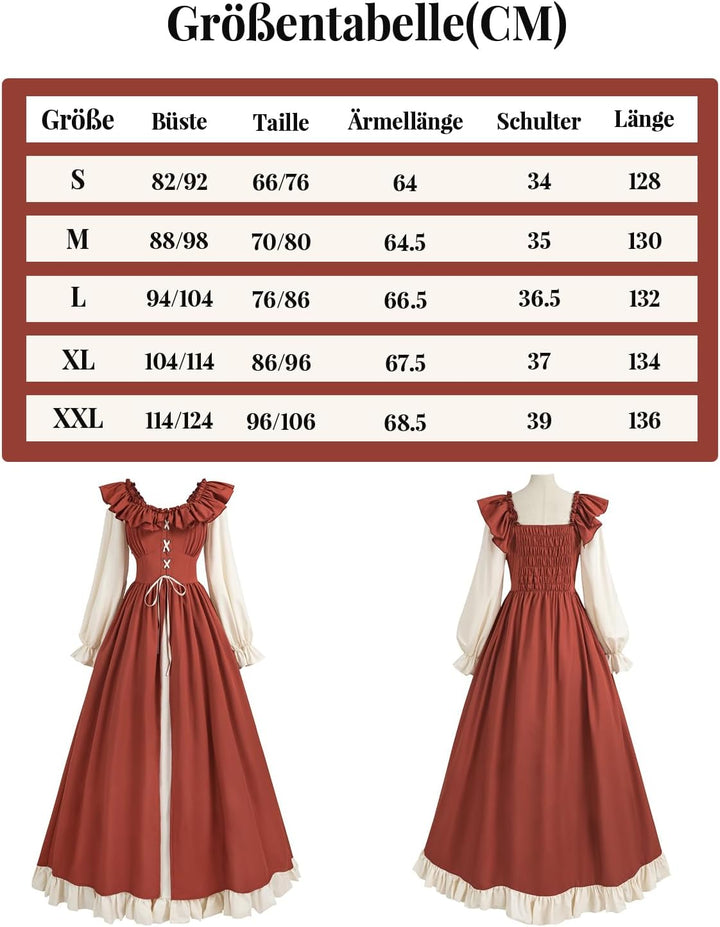 CR ROLECOS Renaissance Kleid Kurzarm Mittelalter Kleidung Damen Puffärmel Viktorianisches Ballkleid