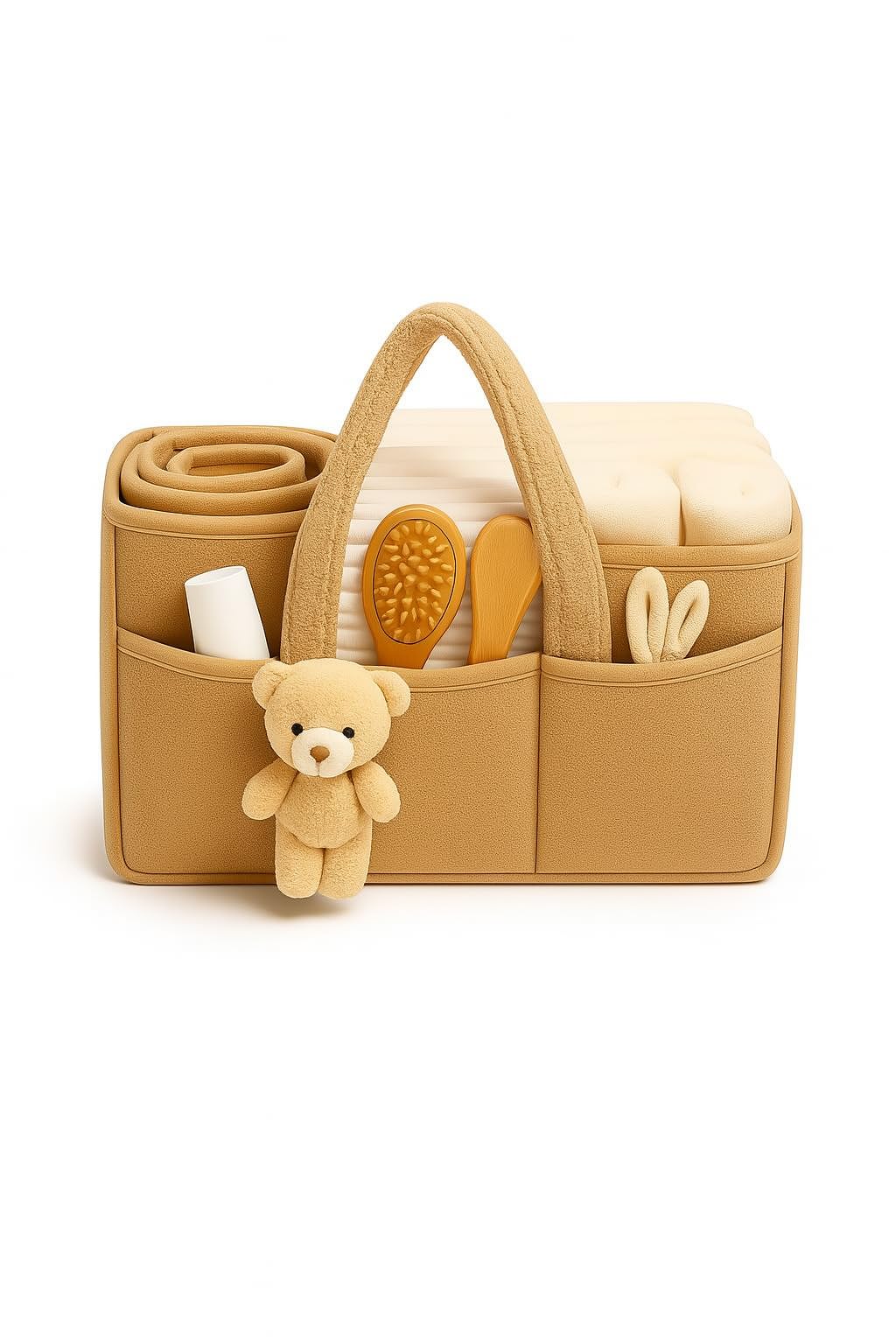Cutties and Giggles Baby-Windel-Organizer mit Teddy, grosser Windel-Aufbewahrungskorb mit Griffen un